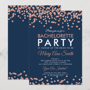Invitación Rosa de Bachelorette Purpurina de Oro Confetti Nav