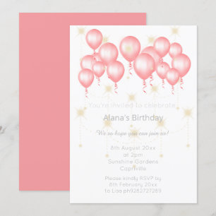 INVITACIÓN ROSA DE BALLÓN MODERNO ELGANTE CUMPLEAÑOS INVERSOS