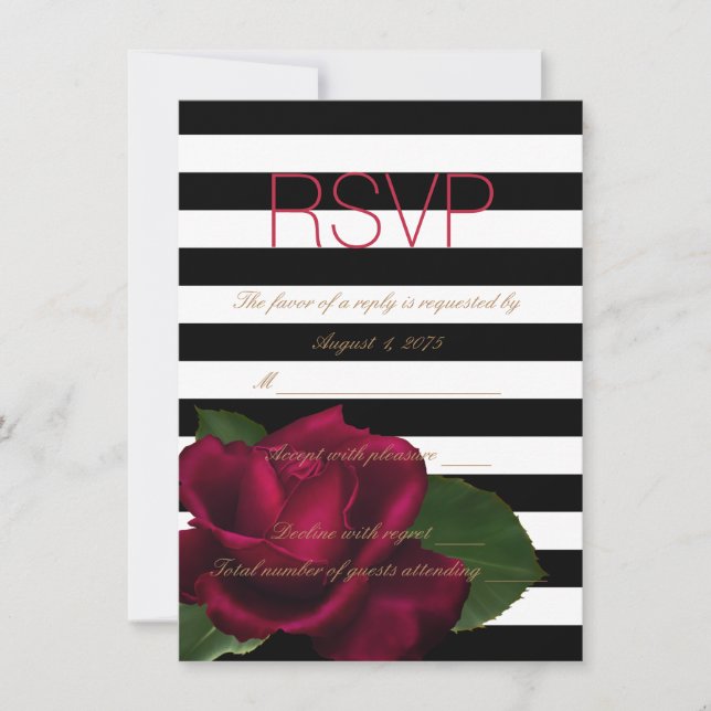 Invitación Rosa de banda negra de boda roja y negra RSVP (Anverso)