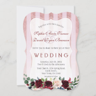 Invitación Rosa de bandas de oro Borgoña Boda de flores Rubor