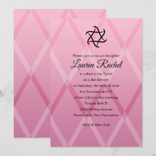 Invitación rosa de Bat Mitzvah Harlequin