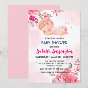 Invitación Rosa de bebé rosada chica bebé flores bebé niño du