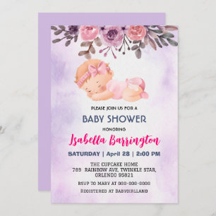 Invitación Rosa de bebé rosada chica bebé flores bebé niño du