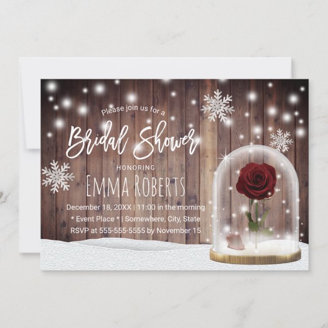 Invitación Rosa de belleza domesticado invierno rústico ducha (Anverso)