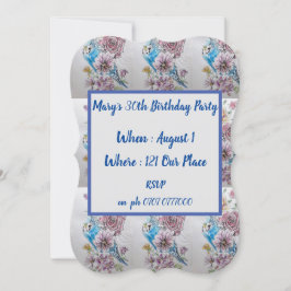 Invitación Rosa de Blue Budgie Floral 40 cumpleaños