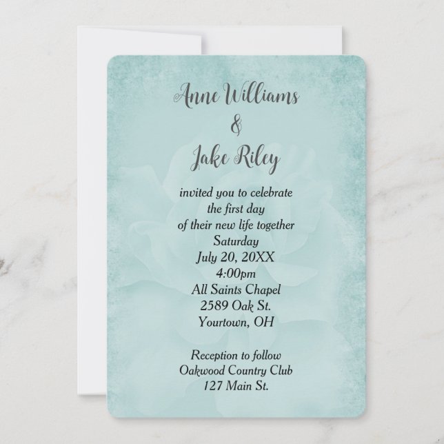 Invitación Rosa de boda Aqua  (Anverso)