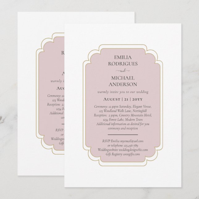 Invitación Rosa de Boda BILINGÜE de doble lado (Anverso / Reverso)