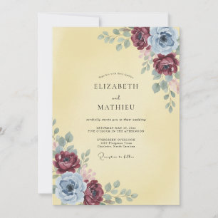 Invitación Rosa de boda de acuarela de agua crema granate