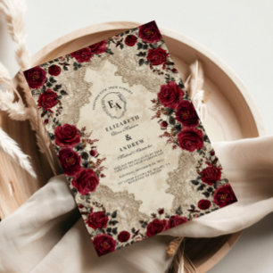 Invitación Rosa de Boda de Gothic Crimson Lace