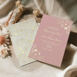 Invitación Rosa de Boda Neutral de Dusty Floral