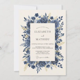 Invitación Rosa de Boda Prestigiosa Azul Marino