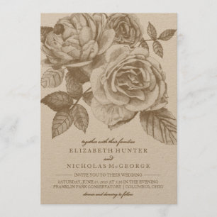 Invitación Rosa de bodas en Sepia