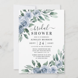 Invitación Rosa de Boho Floral Elegante Azul Dusty