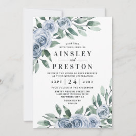 Invitación Rosa de Boho Floral Elegante Azul Dusty Boda Rústi