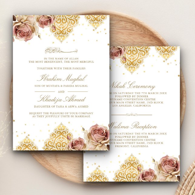 Invitación Rosa de boho rosado Motif Boda musulmán blanco (Subido por el creador)