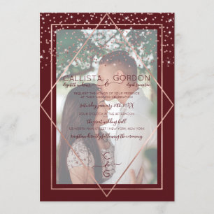 Invitación Rosa de Borgoña Boda de fotografía de la frontera 