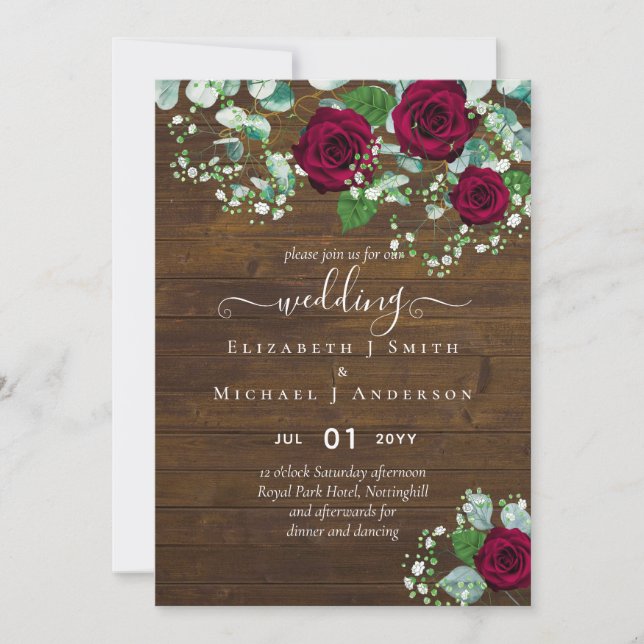 Invitación Rosa de Borgoña Eucalyptus Boda Flyer (Anverso)