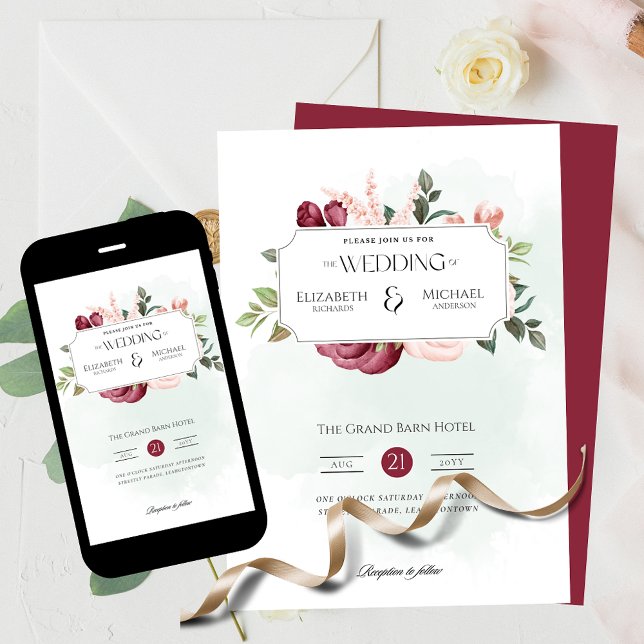 Invitación Rosa de Borgoña Impresión rosa o Boda digital (Subido por el creador)