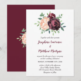 Invitación Rosa de Borgoña Peach Peony Boda Floral