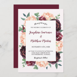 Invitación Rosa de Borgoña Peach Peony Boda Floral