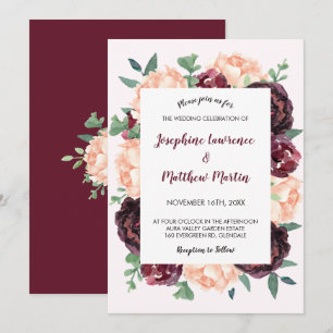 Invitación Rosa de Borgoña Peach Peony Boda Floral