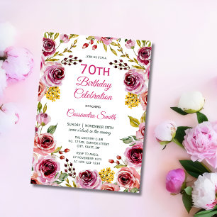 Invitación Rosa de Borgoña Rústico Floral Verdor Cumpleaños