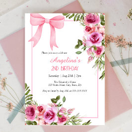 Invitación Rosa de Bow rosa Chicas de la vegetación floral cu