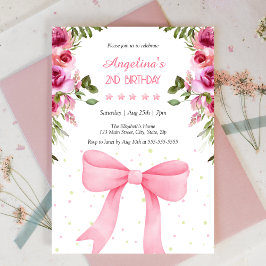Invitación Rosa De Bow Rosa Floral Polka Dots Cumpleaños