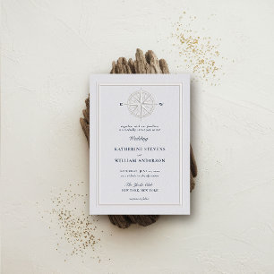 Invitación Rosa de brújula Boda de marco formal costero náuti