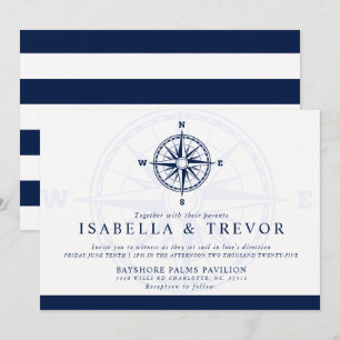 Invitación Rosa de brújula   Boda temático náutico
