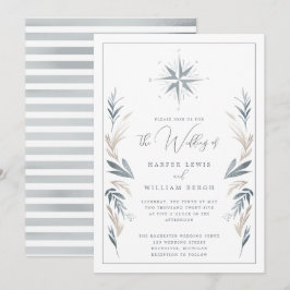 Invitación Rosa de brújula náutica boda