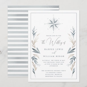 Invitación Rosa de brújula náutica boda