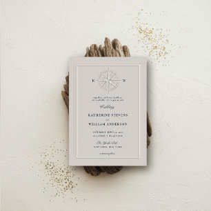 Invitación Rosa de brújula Náutica Boda formal de perla coste
