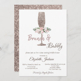 Invitación Rosa de brunch con ducha de novia Purpurina de oro