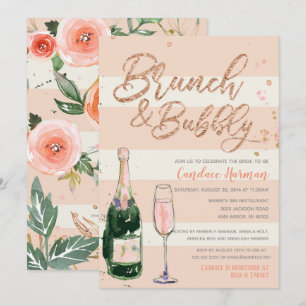 Invitación Rosa de brunch con ducha de novia Purpurina de oro