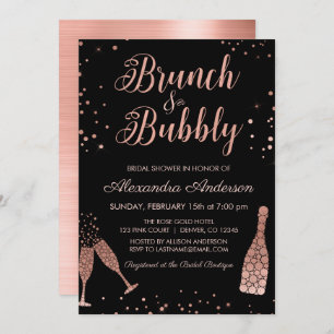 Invitación Rosa de brunch dorado y ducha bucal