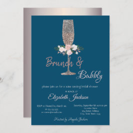Invitación Rosa de brunch y burbuja ducha de novia dorada