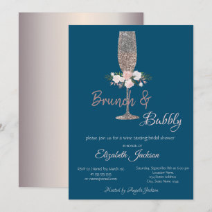 Invitación Rosa de brunch y burbuja ducha de novia dorada