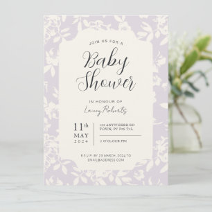 Invitación Rosa de cabaña Crema floral y lavanda morado