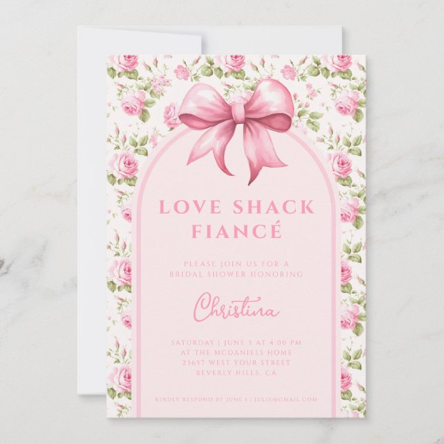 Invitación Rosa de cabaña rosa Love Shack Fiancé Bridal Showe (Anverso)