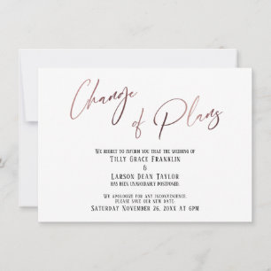 Invitación Rosa de cambio de oro de planes postpondera tarjet