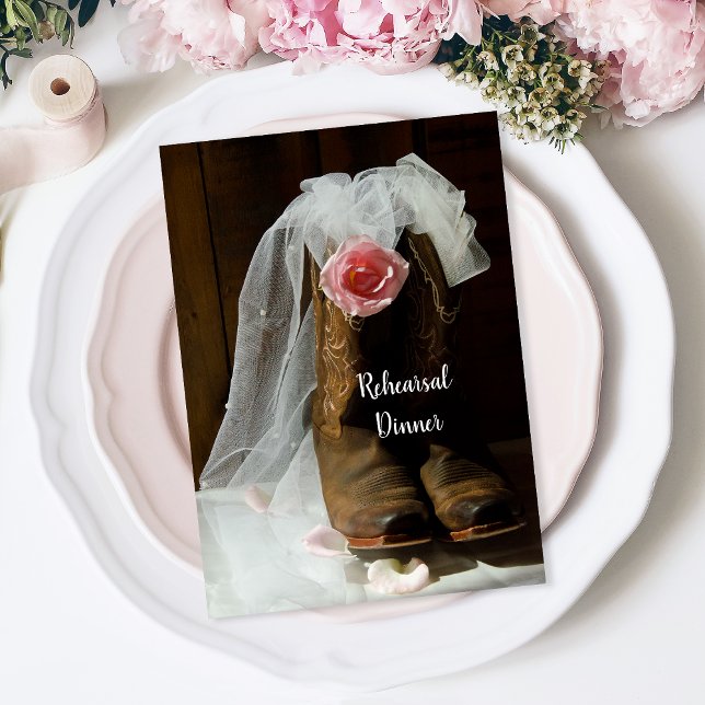 Invitación Rosa de campo Boots Boots Boda Ensayo Cena (Subido por el creador)