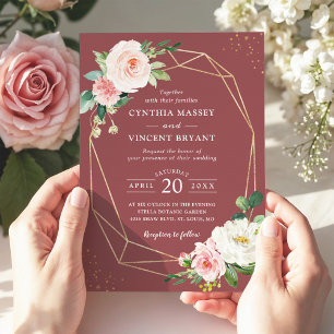 Invitación Rosa de canela Boda de elegancia geométrica floral