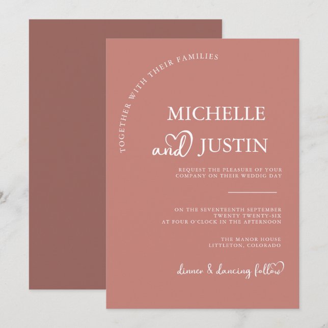 Invitación Rosa de canela Boda Minimalista simple moderno (Anverso / Reverso)