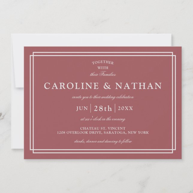 Invitación Rosa de canela Clásico Simple Elegante Boda de cua (Anverso)