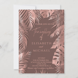 Invitación Rosa de canela Relieve metalizado dorado hojas tro