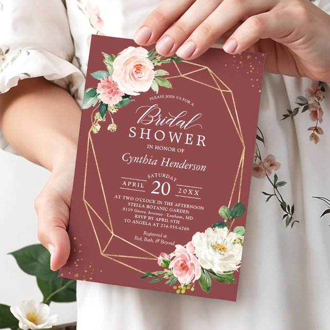 Invitación Rosa de canela romántica de moda Floral Bridal Sho (Subido por el creador)