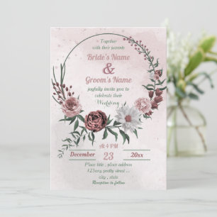 Invitación rosa de canela rosa boda de guirnalda floral blanc
