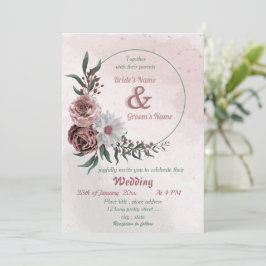 Invitación rosa de canela rosa boda de guirnalda floral blanc