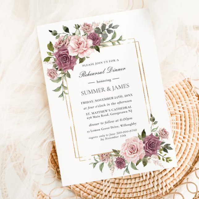 Invitación Rosa de canela Rubor Floral Boho Ensayo Cena (Subido por el creador)